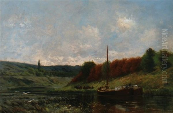 Canal Bridge Oil Painting by Louis Emile Dardoize