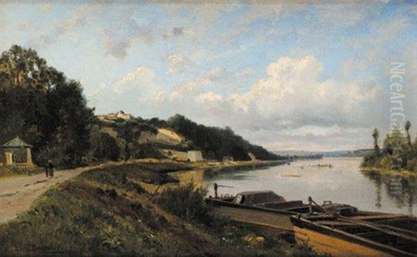 Bords De Seine Au Coudray Pres Corbeil Oil Painting by Louis Emile Dardoize