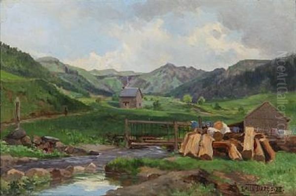 Mountain Landscape At Summer Time, Presumably In France Oil Painting by Louis Emile Dardoize