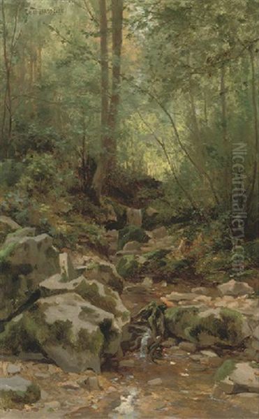 The River In The Wood (+ The Orchard, Smaller; 2 Works) Oil Painting by Louis Emile Dardoize