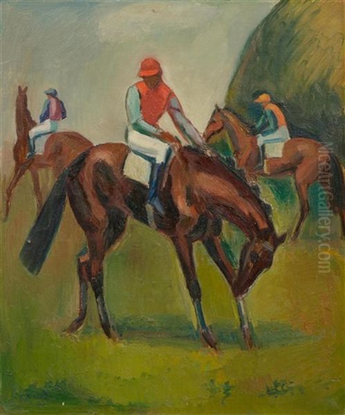 Drei Jockeys Oil Painting by Georges Darel