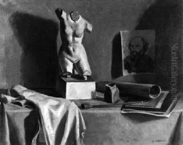 Stilleben Mit Antikem Torso Und Cezanne-bildnis Oil Painting by Georges Darel