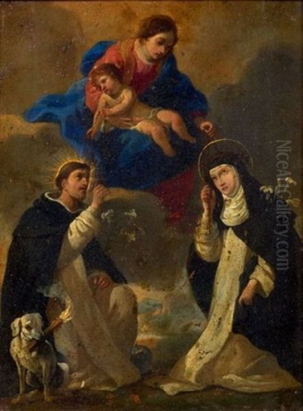 Saint Dominique Et Sainte Catherine De Sienne Priant La Vierge A L'enfant Oil Painting by Jean Daret