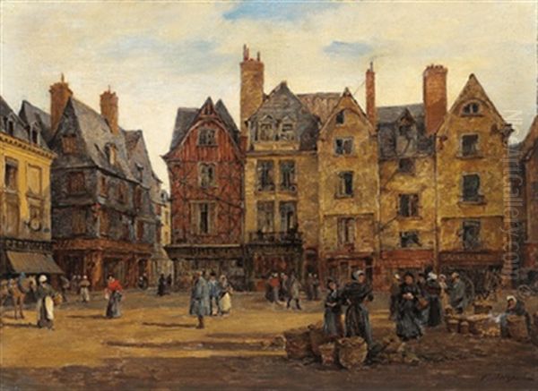 Place Plumereau In Tour Mit Reicher Figurlicher Staffage Oil Painting by Paul Joseph Victor Dargaud