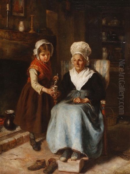 Besuch Bei Der Grosmutter Oil Painting by Andre Henri Dargelas