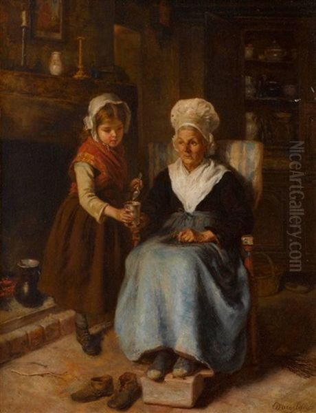 Die Kranke Grosmutter Oil Painting by Andre Henri Dargelas