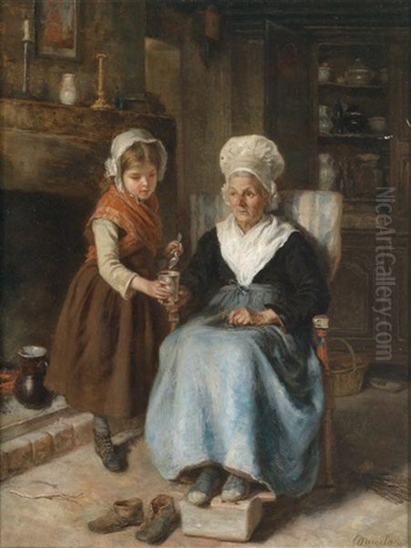 Besuch Bei Der Grosmutter Oil Painting by Andre Henri Dargelas