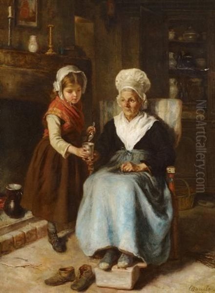 Die Enkeltochter Bei Der Grosmutter Oil Painting by Andre Henri Dargelas