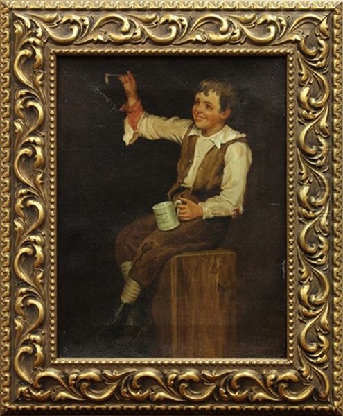 Boy Blowing Bubbles Oil Painting by Andre Henri Dargelas