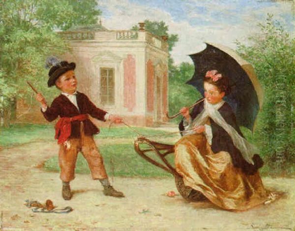 Entertaining A Little Lady Oil Painting by Andre Henri Dargelas