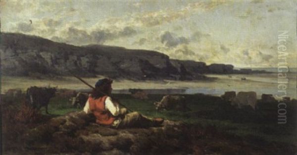 Berger Regardant La Mer Oil Painting by Jean Edouard Yan Dargent