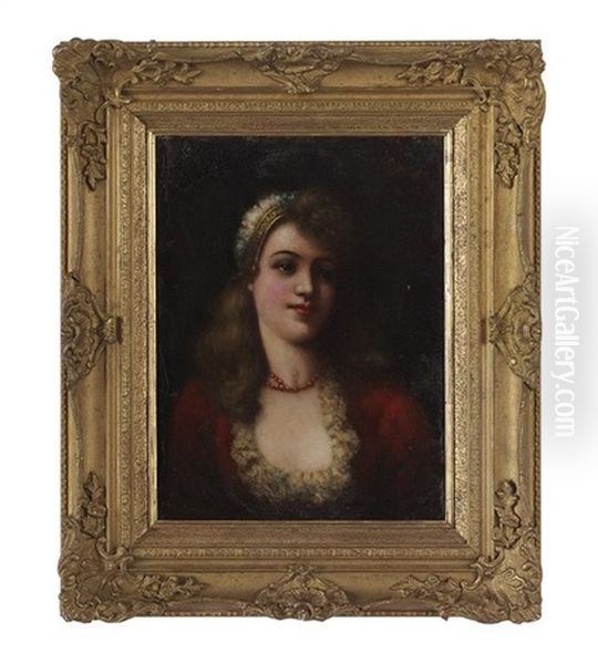 Portrait Of A Beauty Wearing A Coral Necklace Oil Painting by Henri Gaston Darien