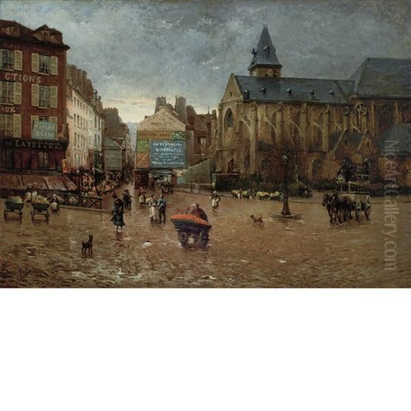 Early Morning Near L'eglise De St. Medard, Paris Oil Painting by Henri Gaston Darien