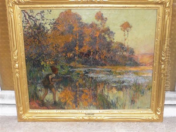 Le Petit Pecheur De Grenouilles Oil Painting by Henri Gaston Darien