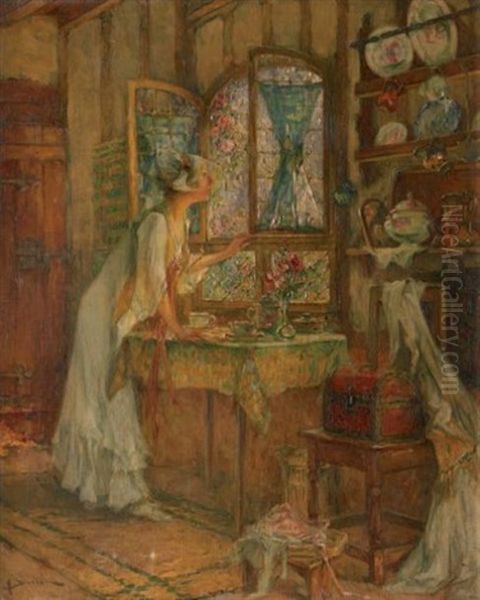 Jeune Femme A La Fenetre Oil Painting by Henri Gaston Darien