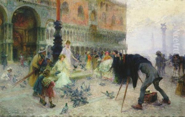 Les Photographes De La Place Saint-marc Oil Painting by Henri Gaston Darien