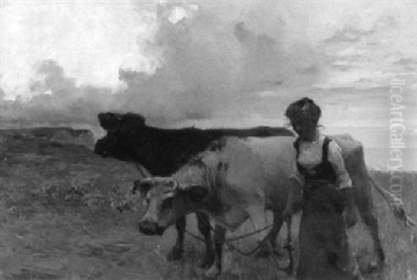 Rentree Des Vaches Oil Painting by Henri Gaston Darien