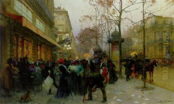 A Bustling Street Scene, Paris Oil Painting by Henri Gaston Darien