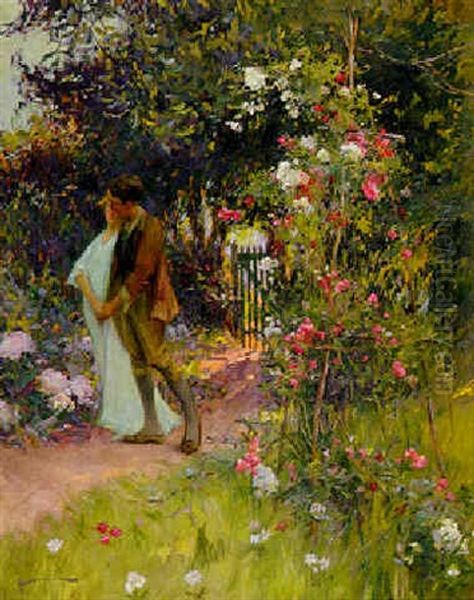 Les Amoureux Se Promenant Dans Le  Jardin Oil Painting by Henri Gaston Darien