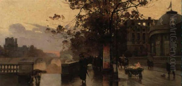 Paris, Les Quais Et L'hotel De Salm Avec Les Ruines Du Batiment Precedant ... Oil Painting by Henri Gaston Darien