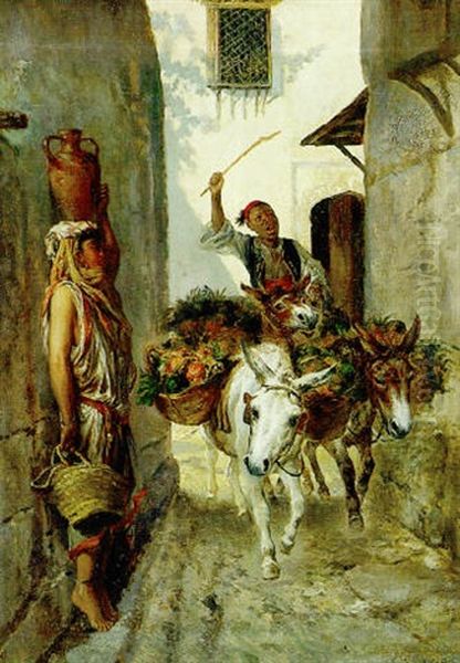 Le Marchand Ambulant De Fruits Et Legumes Oil Painting by Alfred Henri Darjou