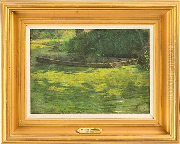 Pond With Canoe Oil Painting by Wilder M. Darling