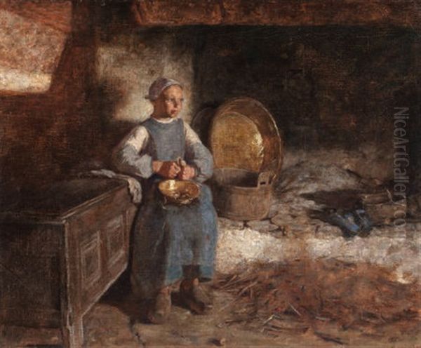 Dutch Girl Peeling Potatoes Oil Painting by Wilder M. Darling