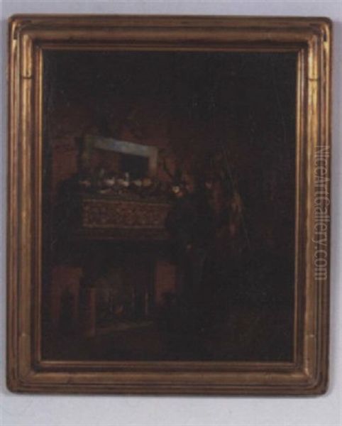 Interior Scene By A Fireplace (self Portrait?) Oil Painting by Wilder M. Darling