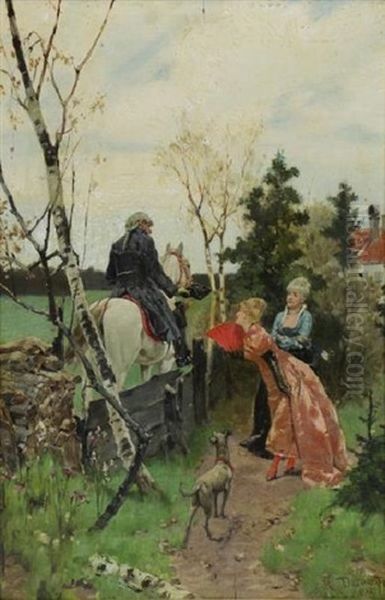 A Visitor On A Country Path Oil Painting by Hugo Darnaut