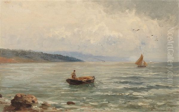 Open Seascape With Boats Oil Painting by Hugo Darnaut