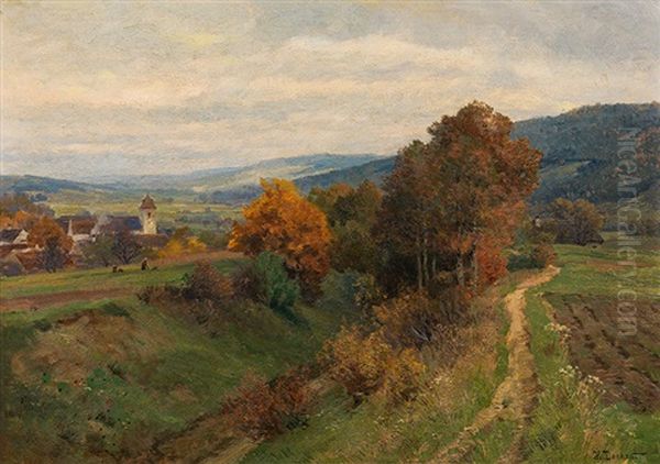 View Of Asperhofen In Late Autumn Oil Painting by Hugo Darnaut