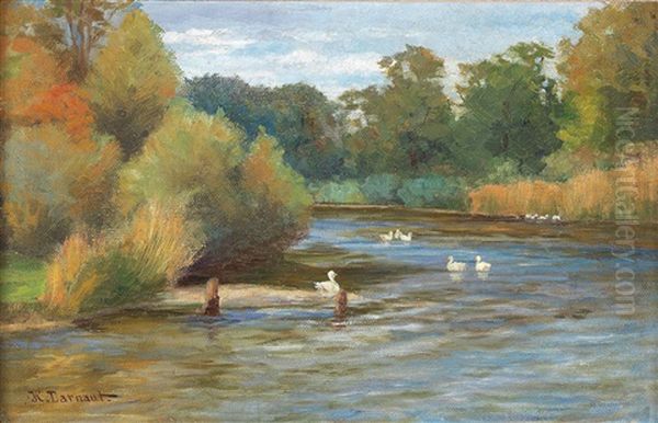 Ducks On The Pond Oil Painting by Hugo Darnaut