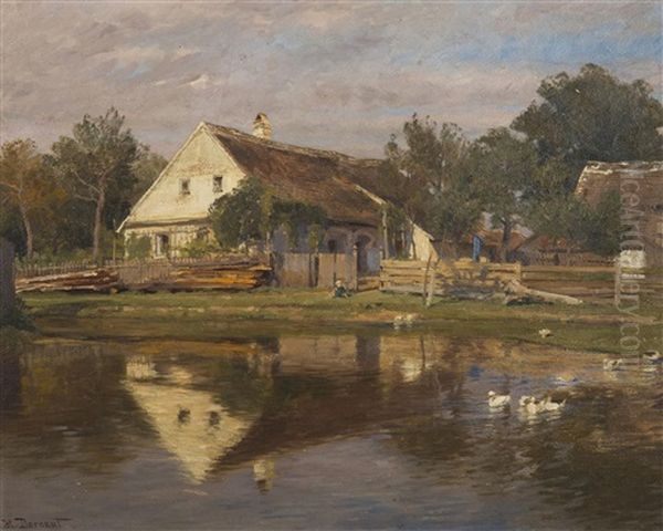 Building By The Pond Oil Painting by Hugo Darnaut