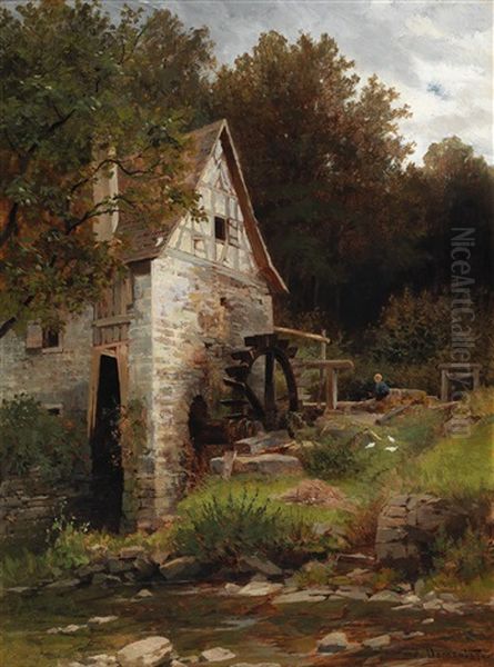 Old Mill Oil Painting by Hugo Darnaut