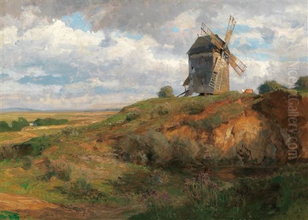 Summer Landscape With Windmill Oil Painting by Hugo Darnaut