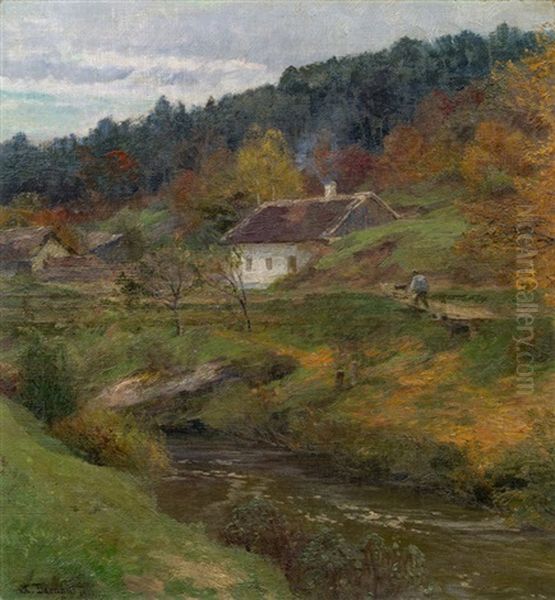 Gehoft Am Bach Oil Painting by Hugo Darnaut