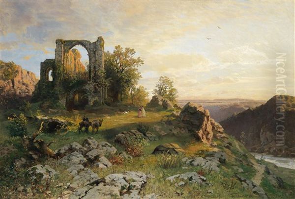 Weite Landschaft Mit Ruinenanlage Oil Painting by Hugo Darnaut