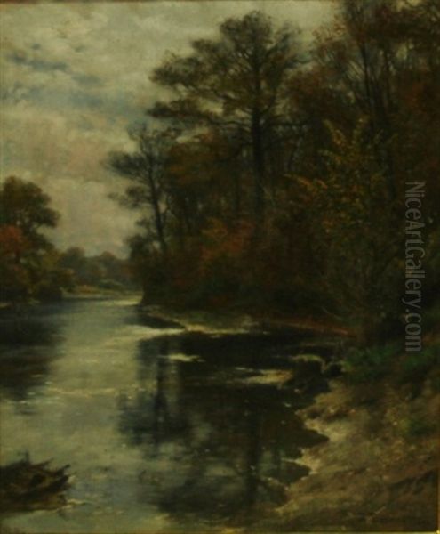 Autumn Landscape With River Oil Painting by Hugo Darnaut