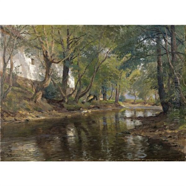 Partie An Der Thees (the Banks Of The Thees) Oil Painting by Hugo Darnaut