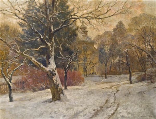 Schlospark Im Winter (schlos Plankenberg?) Oil Painting by Hugo Darnaut