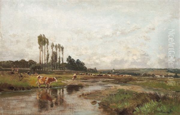 Rinderherde Am Flussufer Oil Painting by Hugo Darnaut