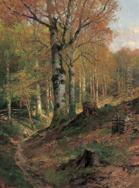 Holzsammlerin Im Herbstwald Oil Painting by Hugo Darnaut