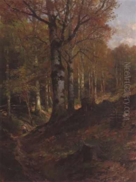 Holzsammlerin Im Herbstwald Oil Painting by Hugo Darnaut