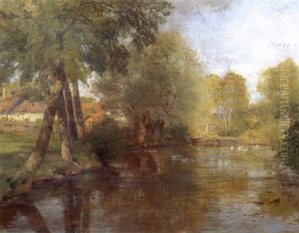 Dorfteich In Niederosterreich Oil Painting by Hugo Darnaut