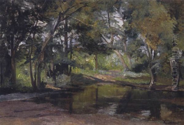 Waldlandschaft Mit Einem Teich Im Vordergrund Oil Painting by Hugo Darnaut