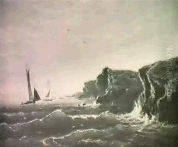 Ships Off Rocky Coast Oil Painting by Ann Sophia Towne Darrah