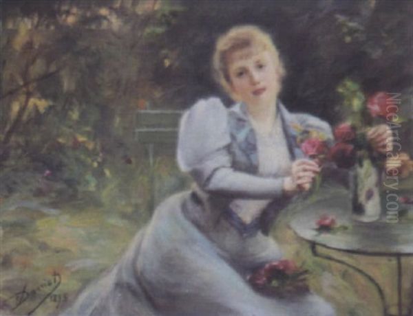 Jeune Femme Au Bouquet De Fleurs Oil Painting by Edouard Darviot