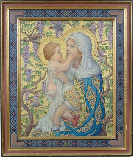 The Madonna And Child Amongst A Flowering Tree Oil Painting by Nicola D'Ascenzo