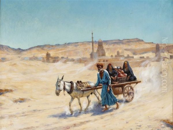 Famille Aux Abords D'une Ville Dans Le Desert Oil Painting by Maxime Dastugue