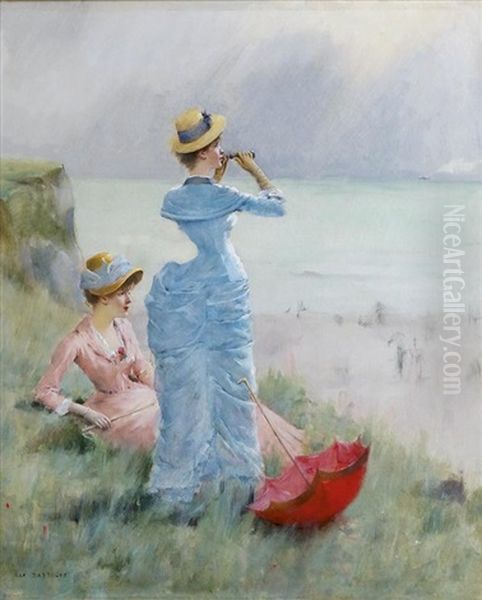 Elegantes En Bord De Mer Pres Des Falaises Oil Painting by Maxime Dastugue